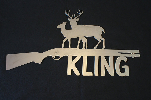 Deer and Shotgun Personalized Sign - Bare Steel